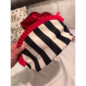 BJ betsey johnson vintage stripe & ruffle top makeup cosmetic small bag heart